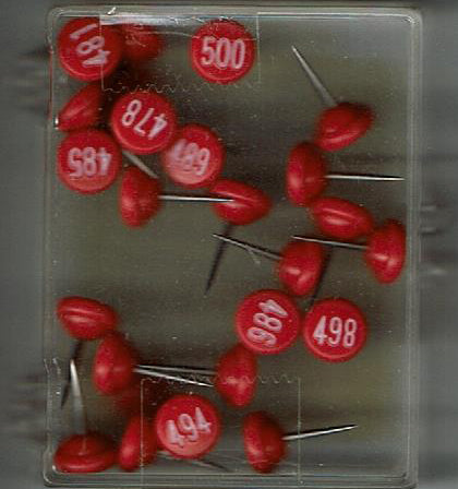 Large Red 1/4" Flat-Head Map Tacks with White Numbers 476 to 500 - Wide World Maps & MORE! - Office Product - Moore - Wide World Maps & MORE!