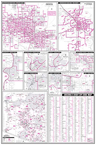 Arizona 5-Digit ZIP Code Map Full-Size Gloss Ready-to-Hang Wall Map - Wide World Maps & MORE!