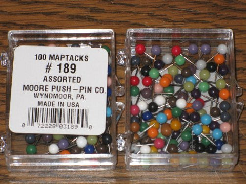 1/8 Inch Map Tacks - Assorted Colors - Wide World Maps & MORE! - Office Product - Moore - Wide World Maps & MORE!