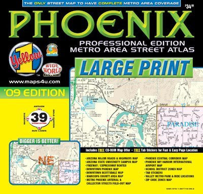 Phoenix Professional Edition Metro Area Street Atlas '09 Edition (Yellow1) - Wide World Maps & MORE! - Book - Wide World Maps & MORE! - Wide World Maps & MORE!