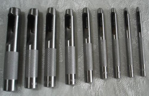 9 Piece Hollow Punch Set with Knurled Shanks, Chrome Plated, Storage Pouch; Sizes: 3/16", 1/4", 5/16", 3/8", 7/16", 1/2" - Wide World Maps & MORE! - Home Improvement - Central Forge - Wide World Maps & MORE!