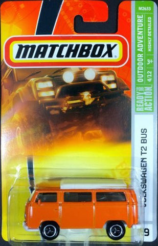 Matchbox Vw T2 Bus Orange, white Top, Highly Detailed Replica, 2007, #79. Old style 3 lug Wheels. scale 1/64. - Wide World Maps & MORE! - Single Detail Page Misc - Matchbox - Wide World Maps & MORE!