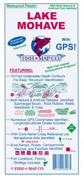 2020 Lake Mohave Improved! Featuring Waterproof & Tearproof Plastic! with Both Natural & Artificial Fish Habitats! with GPS! with Fish Habitat Enhancement Program! - Wide World Maps & MORE!