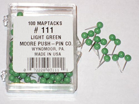 1/8" Map Tack Push Pins - Light Green (box of 100 pins) by Moore - Wide World Maps & MORE! - Office Product - Moore - Wide World Maps & MORE!