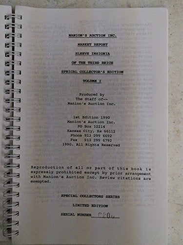 Manion's Market Report: Sleeve Insignia's of the Third Reich Value Guide - Special Collector's Edition, Serial Numbered, Volume #1 - Wide World Maps & MORE! - Book - Wide World Maps & MORE! - Wide World Maps & MORE!