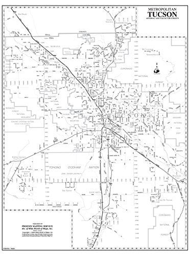 Metropolitan Tucson Arterial and Collector Streets Greyscale Wall Map Dry Erase Laminated Ready-to-Hang - Wide World Maps & MORE! - Map - Wide World Maps & MORE! - Wide World Maps & MORE!