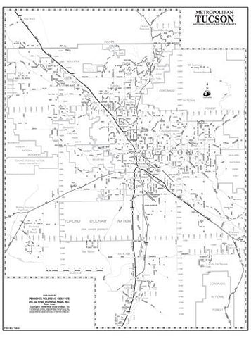 Metropolitan Tucson Arterial and Collector Streets Greyscale Wall Map Dry Erase Laminated Ready-to-Hang - Wide World Maps & MORE! - Map - Wide World Maps & MORE! - Wide World Maps & MORE!