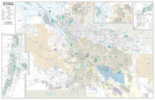 Tucson Metropolitan Full Detail ZIP Code Wall Map Dry Erase Laminated - Wide World Maps & MORE!