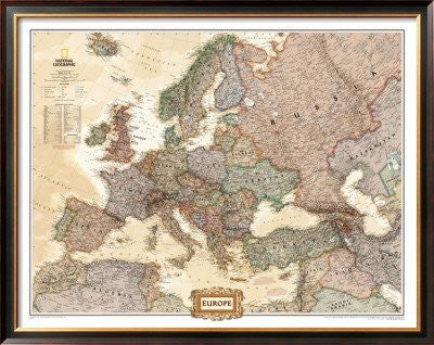 Europe Political Map, Executive Style Framed Art Poster Print, 50x40 - Wide World Maps & MORE! - Home - Poster Revolution - Wide World Maps & MORE!