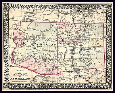 1879 County Map of Arizona and New Mexico Satin Ready-to-Hang - Wide World Maps & MORE! - Map - Wide World Maps & MORE! - Wide World Maps & MORE!