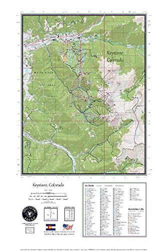 Keystone Colorado Ski Area Topographic Keepsake Poster Map (with ski runs, lifts and gondolas; hiking trails, topo markings & elevation markings) - Wide World Maps & MORE!