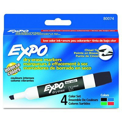 EXPO Low Odor Dry Erase Markers with Chisel Tip - 4 per Set (Assorted) - Wide World Maps & MORE! - Office Product - Expo - Wide World Maps & MORE!