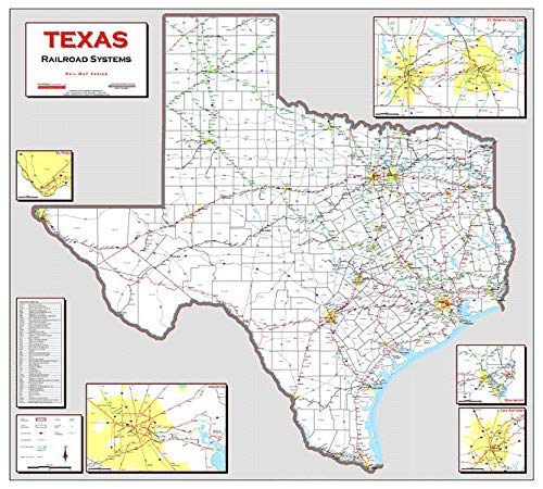 Texas Railroad Systems Gloss Laminated Wall Map - Wide World Maps & MORE! - Book - Wide World Maps & MORE! - Wide World Maps & MORE!