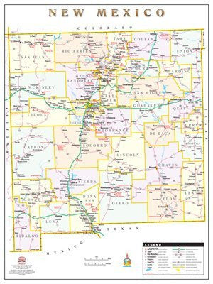 New Mexico Counties & Roads Small Wall Map Dry Erase Laminated | Wide ...