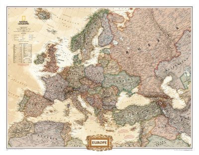 Europe Executive Wall Map Map Type: Standard Size (24"H x 30"W) - Wide World Maps & MORE! - Home - National Geographic Maps - Wide World Maps & MORE!