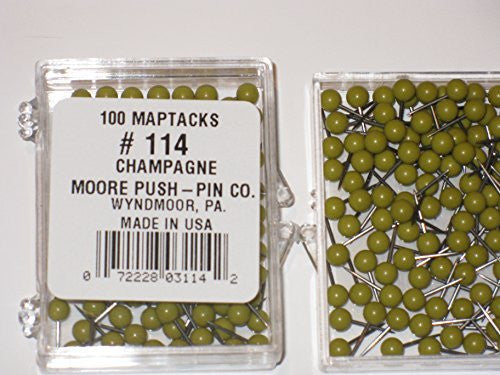 1/8 Inch Map Tacks - Champagne - Wide World Maps & MORE! - Office Product - Moore Push-Pins - Wide World Maps & MORE!