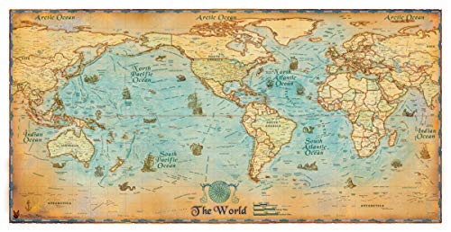 Antique-Style World USA-Centered Standard Gloss Laminated - Wide World Maps & MORE! - Map - Wide World Maps & MORE! - Wide World Maps & MORE!