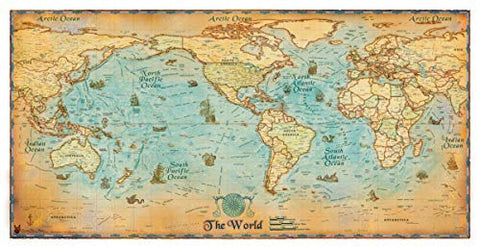 Antique-Style World USA-Centered Standard Gloss Laminated - Wide World Maps & MORE! - Map - Wide World Maps & MORE! - Wide World Maps & MORE!