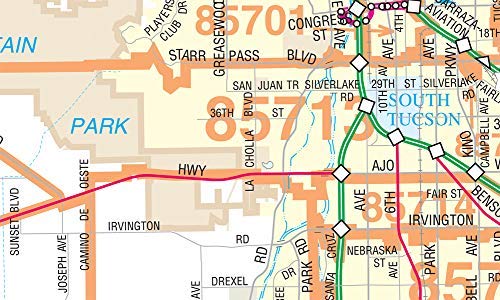 Metropolitan Tucson Arterial and Collector Streets ZIP Codes Full-Size Wall Map Dry Erase Ready-to-Hang - Wide World Maps & MORE! - Map - Wide World Maps & MORE! - Wide World Maps & MORE!