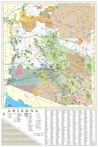 Arizona Wallmap with Index Dry Erase Laminated - Wide World Maps & MORE! - Map - Wide World Maps & MORE! - Wide World Maps & MORE!