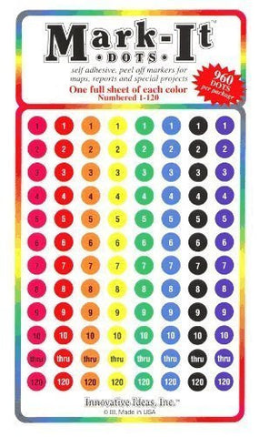 Medium 1/4" removable numbered 1-120 Mark-it brand dots for maps, reports or projects - eight color pack - Wide World Maps & MORE! - Office Product - Mark-It - Wide World Maps & MORE!