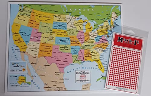 Colorful Political United States Desk Map Ready-to-Frame with Map Dot Stickers - Red - 1/8" Diameter - Wide World Maps & MORE!