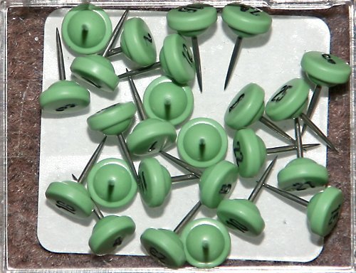 Numbered Map Tacks - Light Green With Black Numbers (4 boxes of 25: numbers 1-100) - Wide World Maps & MORE! - Office Product - Wide World Maps & MORE! - Wide World Maps & MORE!