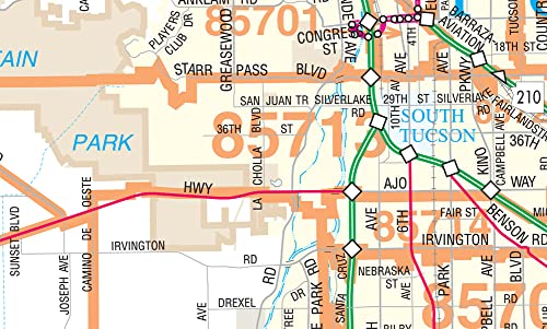 Metropolitan Tucson Arterial and Collector Streets ZIP Code Zones Desk Map Gloss Laminated - Wide World Maps & MORE!