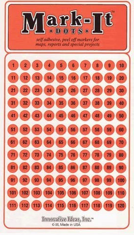 Large 1/4 Removable Numbered 1-240 Mark-It Brand Dots for Maps, Reports,  or Projects - Orange