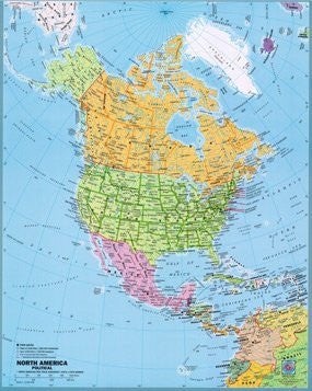 North America Political Wall Map Gloss Laminated - Wide World Maps & MORE! - Map - Gabelli US - Wide World Maps & MORE!