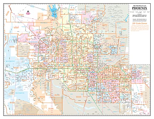 Metropolitan Phoenix Arterial and Collector Streets ZIP Code Zones Desk Map Gloss Ready-to-Hang - Wide World Maps & MORE!