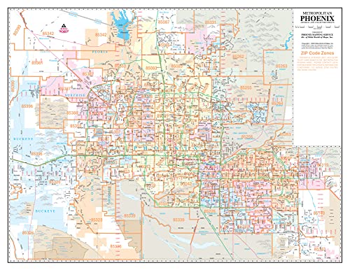 Metropolitan Phoenix Arterial and Collector Streets ZIP Code Zones Desk Map Gloss Laminated - Wide World Maps & MORE!