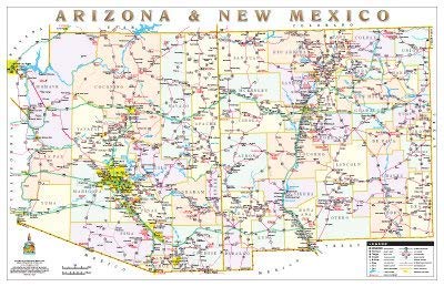 Arizona & New Mexico Political Highways Wall Map Gloss Ready-to-Hang - Wide World Maps & MORE! - Map - Wide World Maps & MORE! - Wide World Maps & MORE!