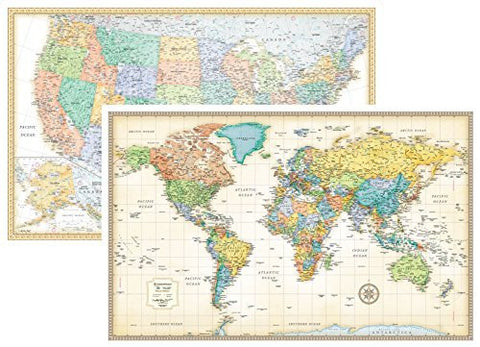 Rand McNally Classic United States USA and World Wall Map Set - Wide World Maps & MORE! - Office Product - Rand McNally - Wide World Maps & MORE!