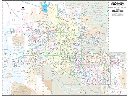 Metropolitan Phoenix Arterial and Collector Streets Jumbo Standard Wall Map Dry Erase Ready-to-Hang - Wide World Maps & MORE!