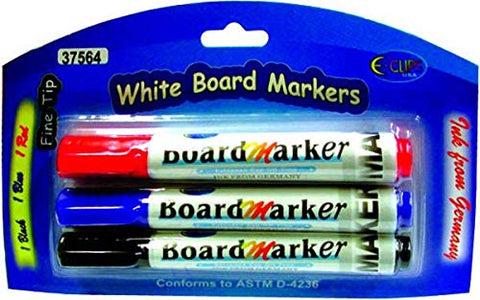 E-Clips USA Fine Tip White Board Markers (1 Black, 1 Blue, 1 Red) 2.1161143 oz 1 Pack - Wide World Maps & MORE! - Office Product - E-Clips USA - Wide World Maps & MORE!