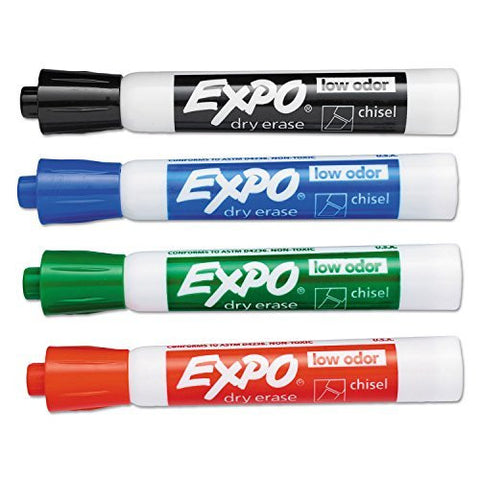 EXPO Low Odor Dry Erase Markers, Chisel Tip, Basic Assorted, 4 pk - Wide World Maps & MORE! - Grocery - Expo - Wide World Maps & MORE!