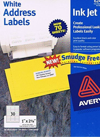 Avery: White Address Labels Ink Jet - 1" X 2 5/8" (Smudge Free, Black and Color Print Quality, 30 Labels/Sheet, 70 Sheets, 2100 Labels) (6245 TM Use Template for 8160 TM) - Wide World Maps & MORE! - Book - Wide World Maps & MORE! - Wide World Maps & MORE!