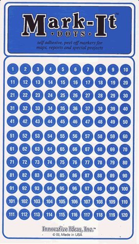 Medium 1/4" Removable Numbered 1-240 Mark-it Brand Dots for Maps, Reports, or Projects - Blue - Wide World Maps & MORE! - Office Product - Innovative Ideas - Wide World Maps & MORE!
