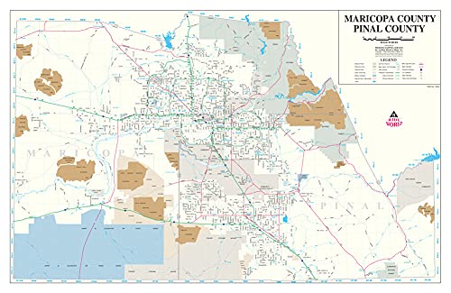 Maricopa | Pinal County Wall Map Dry Erase Laminated - Wide World Maps & MORE!