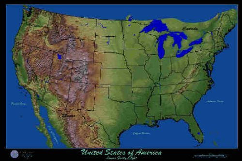 Laminated United States of America photo print map view satellite poster: 36"x24" glossy - Wide World Maps & MORE! - Home - SatPrints - Wide World Maps & MORE!