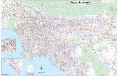 Greater Los Angeles Detailed Region Wall Map w/Zip Codes *Laminated* Large 73"x48" - Wide World Maps & MORE! - Book - Wide World Maps & MORE! - Wide World Maps & MORE!