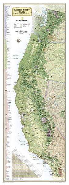 Pacific Crest Trail Wall Map - Laminated (18 × 48 inches) (National Geographic Reference Map) - Wide World Maps & MORE! - Map - National Geographic Maps - Wide World Maps & MORE!