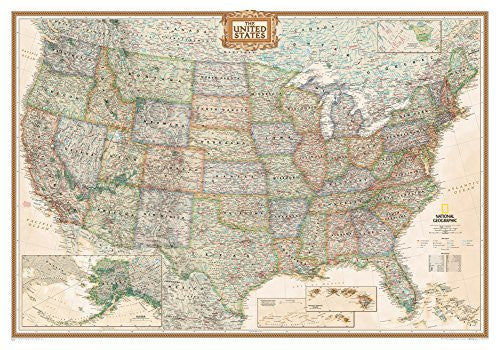 National Geographic - United States Executive Map, Enlarged & Satin Laminated Poster 69in × 48in - Wide World Maps & MORE! - Map - National Geographic Maps - Wide World Maps & MORE!