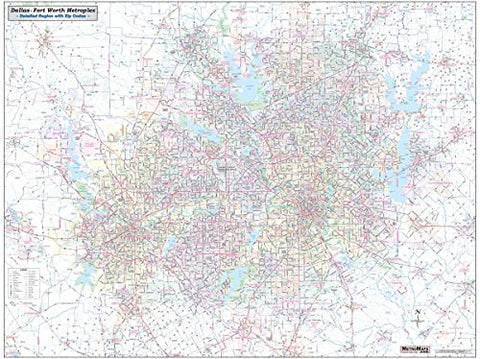 Dallas - Fort Worth Metroplex Detailed Region Large Wall Map w/ZIP Codes, Laminated — Used, Very Good - Wide World Maps & MORE! - Map - Wide World Maps & MORE! - Wide World Maps & MORE!