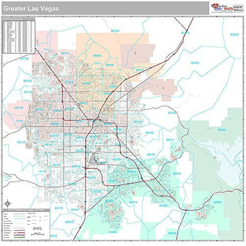 Greater Las Vegas, NV City Wall Map (Premium Style, 48x48 inches) - Wide World Maps & MORE! - Office Product - Market Maps - Wide World Maps & MORE!