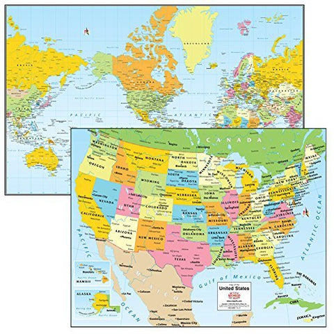 Colorful Political Mercator Projection World & USA Desk Map Set Gloss Laminated - Wide World Maps & MORE! - Map - Wide World Maps & MORE! - Wide World Maps & MORE!