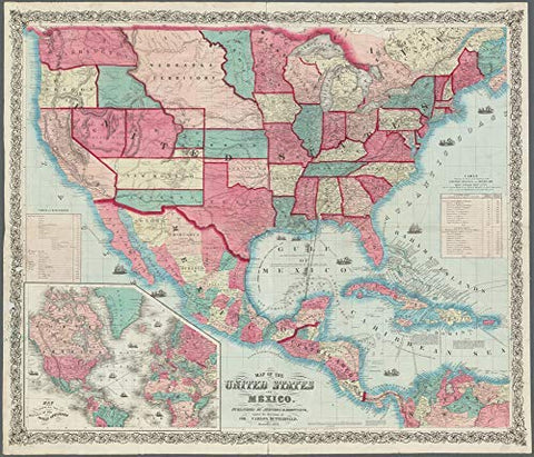 1859 Map of the United States and Mexico Gloss Laminated - Wide World Maps & MORE! - Map - Wide World Maps & MORE! - Wide World Maps & MORE!