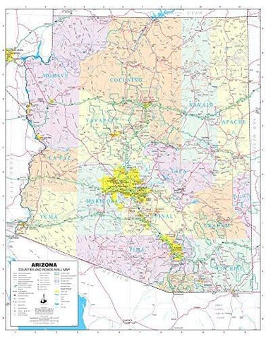 Arizona Counties and Roads Small Wall Map, Gloss Laminated - Wide World Maps & MORE! - Map - Wide World Maps & MORE! - Wide World Maps & MORE!