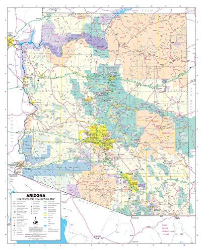 Arizona Highways and Roads Small Wall Map, Gloss Premium Mounted - Wide World Maps & MORE! - Map - Wide World Maps & MORE! - Wide World Maps & MORE!